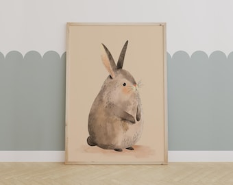 Cute Bunny Wall Art - Woodland Nursery Decor, Neutral Baby Animal Print for Kids Room
