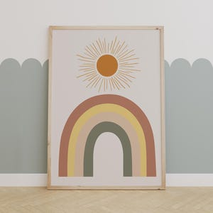 Boho Rainbow and Sun Wall Art – Neutral Printable for Kids Room or Nursery Decor
