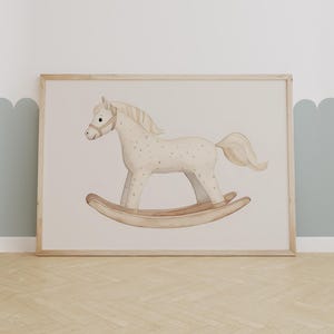 Rocking Horse Nursery Art – Vintage Horse Wall Print for Baby Room or Playroom Decor