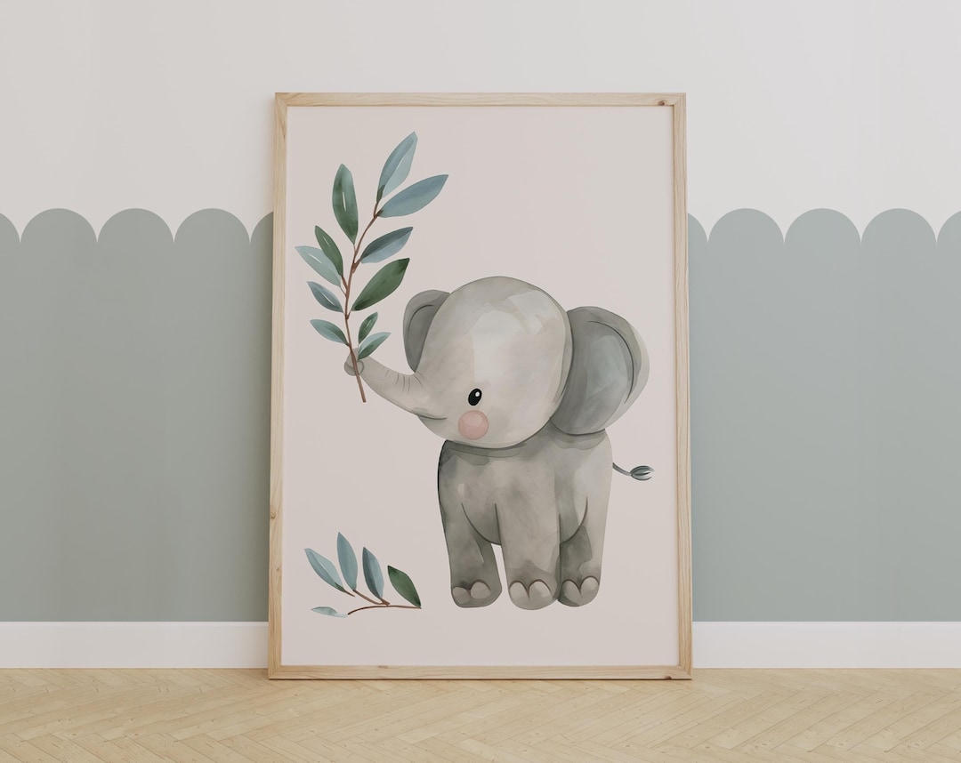Cute Baby Elephant Wall Art, Minimalist Jungle-themed Printable Poster ...