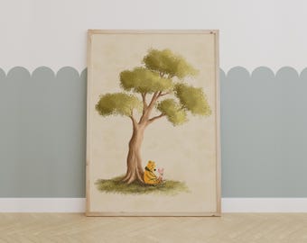 Winnie the Pooh Wall Art, Nursery Print, Pooh Print, Vintage Art, Classic Pooh, Baby Room Decor, Kids Room Art
