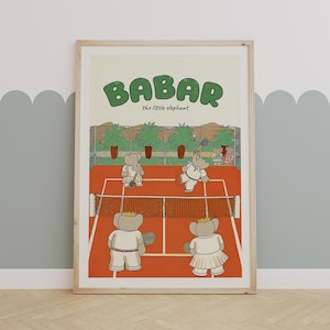 Babar The Elephant Tennis Print, Nursery Art, Kids decor, Wall art Decor, Baby Shower Gift, Quote wall Art