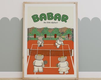 Babar The Elephant Tennis Print, Nursery Art, Kids decor, Wall art Decor, Baby Shower Gift, Quote wall Art