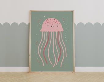 Cute Jellyfish Wall Art – Whimsical Sea Creature for Ocean Themed Nursery or Kids Room