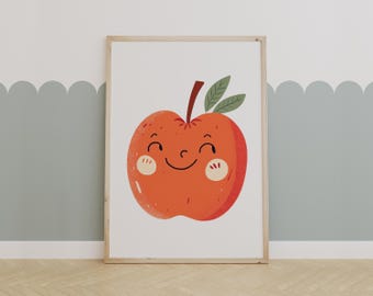 Smiling Red Apple with Cheeks – Cute Fruit Illustration for Kids Room Decor