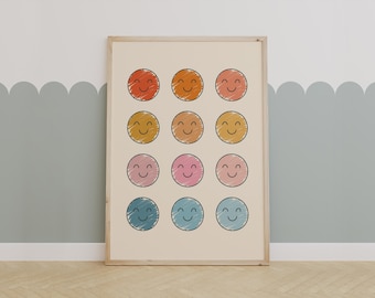 Colorful Smiley Face Art Print | Cute Kids Room Wall Decor | Happy Nursery Poster | Whimsical Playroom Art | Cheerful Minimalist Print