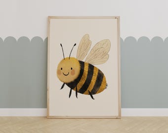 Cute Bumblebee Nursery Print – Happy Bee Wall Art for Baby or Kids Room
