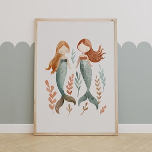 Mermaid Nursery Wall Art – Ocean Themed Decor for Girl&#39;s Room or Playroom