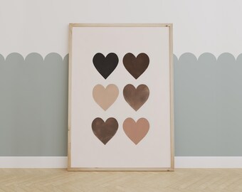 Minimalist Boho Hearts - Neutral Aesthetic Wall Art Print