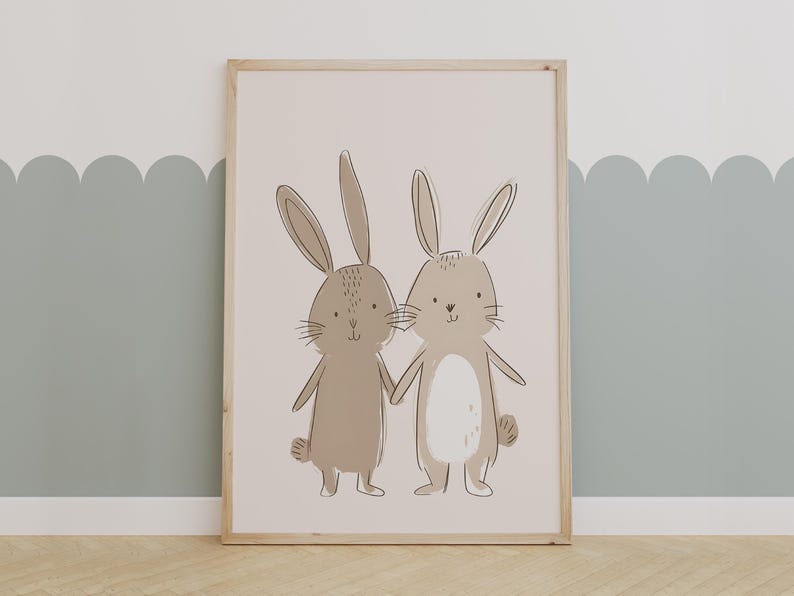 Hand Art Rabbit Adorable Bunny Duo - Cute Hand-drawn Rabbits - Etsy