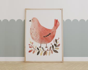 Pink Chicken Nursery Wall Art – Farm Animal for Kids Room or Playroom Decor