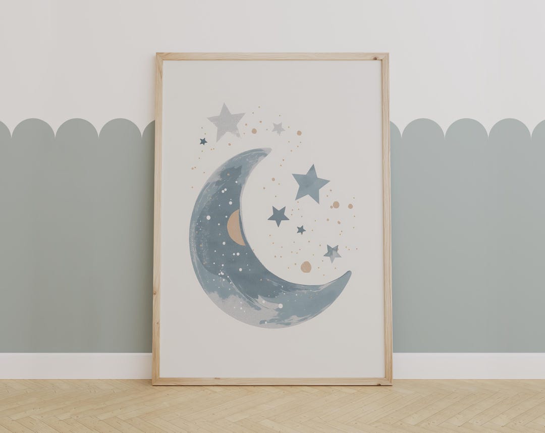 Dreamy Moon and Stars Print – Nursery Wall Art for Kids Room, Neutral ...
