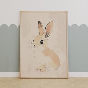 Woodland Bunny Nursery Wall Art – Soft Neutral Baby Rabbit Print for Animal-Themed Kids Room Decor