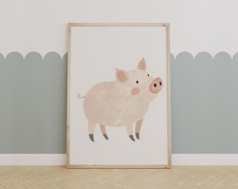 Cute Pig Nursery Wall Art – Soft Farm Animal Print for Baby Room or Toddler Decor