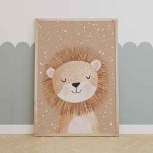 Neutral Safari Lion Nursery Wall Art – Cute Jungle Animal Print for Baby and Kids Room Decor
