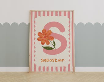 Custom Pink Name Art Print, Personalized Baby Girl or Boy, Playroom Artwork, Cute Kids Room, Personalized Child Gift