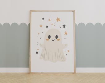 Adorable Ghost Nursery Print – Cute Halloween Wall Art for Kids Room, Spooky Kawaii Ghost Decor