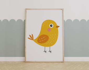 Yellow Bird Nursery Print, Cute Bird Wall Art for Baby Room, Playroom Decor
