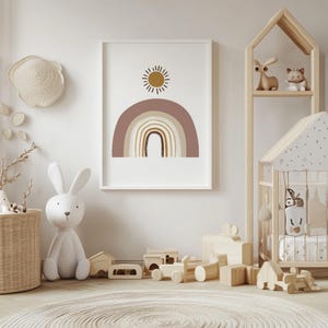 Boho Rainbow Nursery Art With Sun, Neutral Wall Print for Baby Room ...