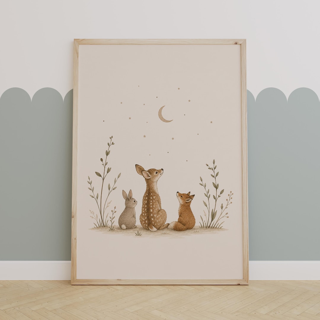 Woodland Nursery Wall Art | Deer Bunny Fox Print | Neutral Baby Room ...
