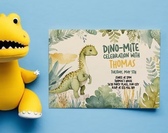 Cute Dinosaur Birthday Invitation - Dino Editable Printable Template Instant Download Digital Corjl 0018