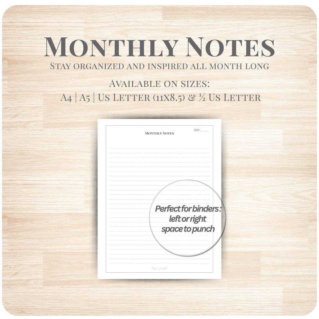 Monthly Notes Printable | Lined Minimalist Page (PDF) - Etsy