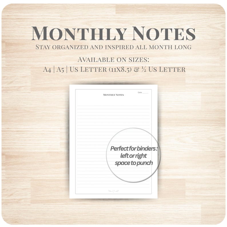 Monthly Notes Printable | Lined Minimalist Page (PDF) - Etsy