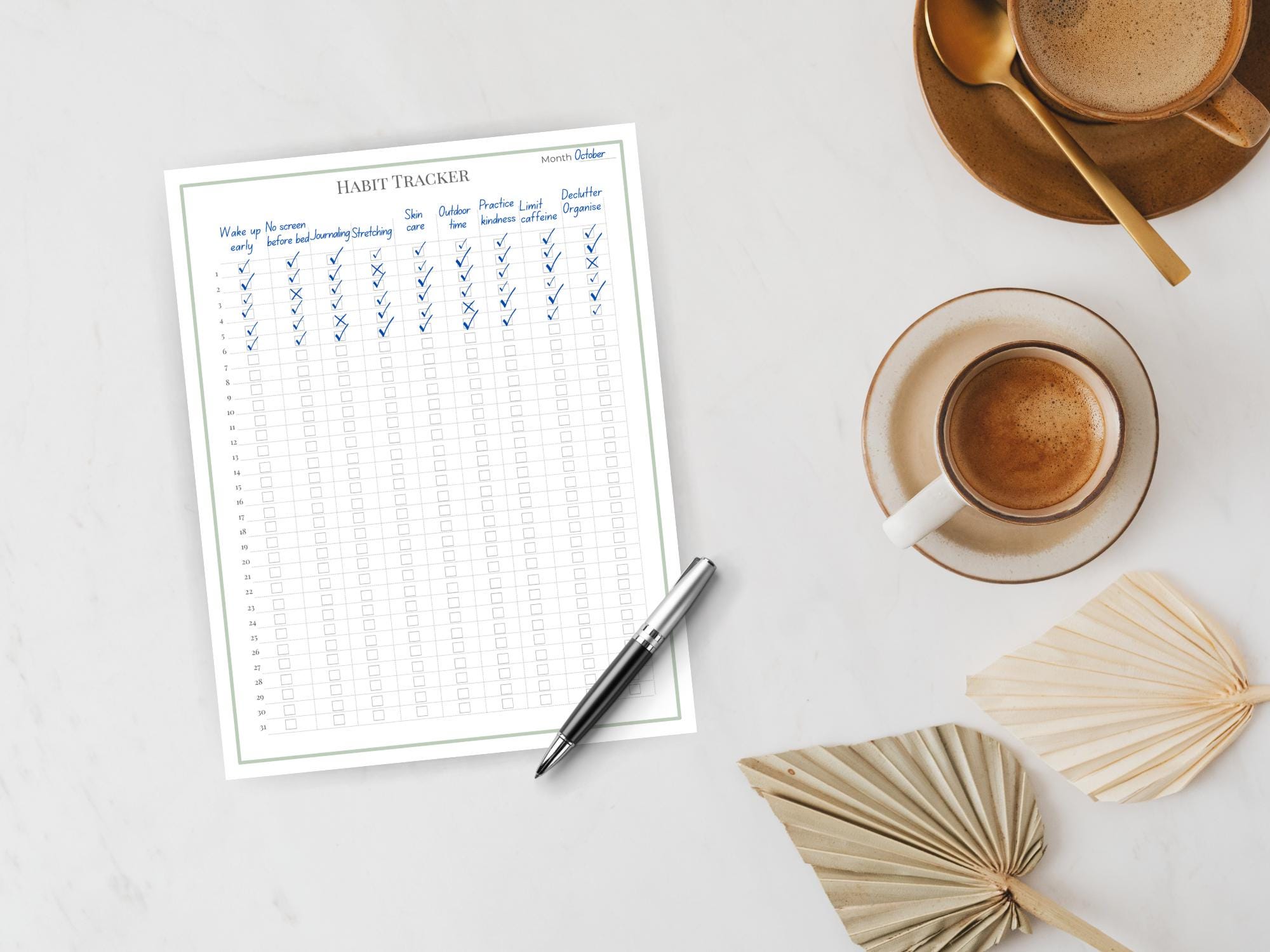 31-day Habit Tracker Printable PDF | Wellness Planner | A4 + A5 + US ...