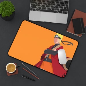 May include: Orange and red anime character with blonde hair and a headband on an orange background. The character is standing with their arms crossed and has a serious expression. The background is a solid orange colour.