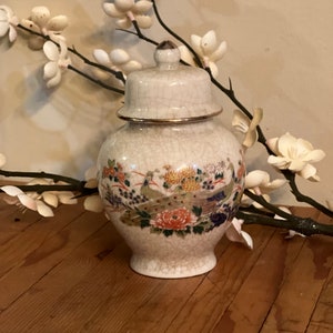 Vintage OMC Japan Porcelain Miniature Peacock Ginger Jar
