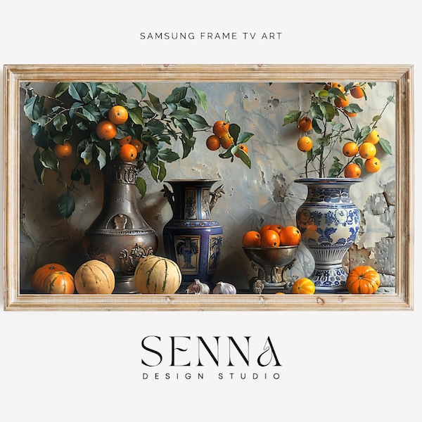 Samsung Frame TV Art | Vintage Flower Still Life | Botanical Art | Farmhouse Antique Art | Blue and White Vase Floral Art | Digital Download