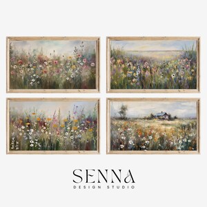 Samsung Frame TV Art Wildflower Landscapes | Bundle Set of 4 | Country Meadows | Antique Painting | Spring Vintage Paintings