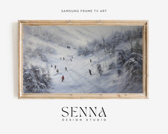 Winter Ski Painting for Samsung Frame TV: Abstract Snow Scene (Digital JPG)