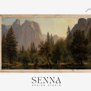 Samsung Frame TV Art | Malarstwo krajobrazu górskiego | Sztuka antyczna w stylu wiejskim | Krajobraz natury | Stonowany krajobraz | Pobieranie cyfrowe