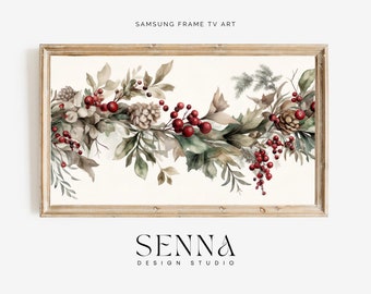 Guirnalda de bayas de invierno: Arte navideño campestre para Samsung TV (JPG digital)