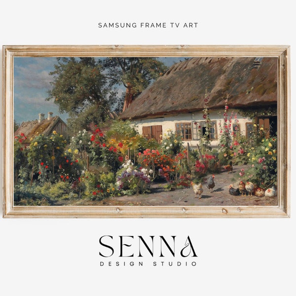 Samsung Frame TV Art | Vintage Cottage Garden Painting | Country Artwork | Farmhouse Décor | Digital Download