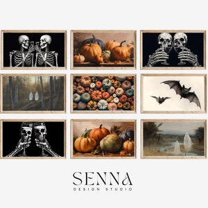 Samsung Frame TV Art Set of 9 | Autumn Holidays | Halloween Frame Tv Art | Neutral Halloween | Skeleton | Pumpkin | Ghost | Bats