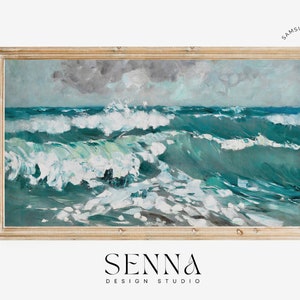 Samsung Frame Ocean TV Art | Beach TV Art | Coastal Vintage Painting | Oil on Canvas | Textured Painting | Digital Download