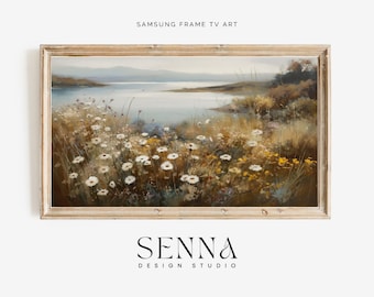 Arte para TV con marco Samsung: Paisaje de campo de flores silvestres, Prado de flores, Pintura vintage, Descarga digital