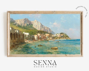 Vintage Coastal Town Painting for Samsung Frame TV (Digital Download)