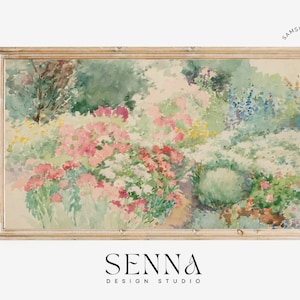 Samsung Frame TV Art Spring | Rosa Blumenfeld | Blumenwiese | Vintage Malerei | Digitaler Download