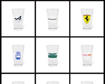 Team Pint Glass| Formula 1 Barware | Race Fan Drinkware | Motorsport Gift | F1 Collector Glass | Grand Prix Racing Pint