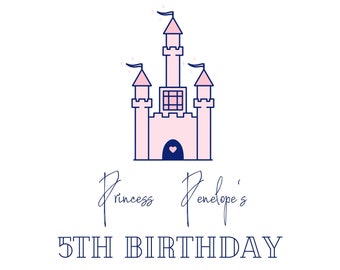 Customizable Editable Pink White Blue Princess Castle Magical Birthday Party Invitation