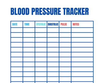 Blood Pressure Log - Blood Pressure Chart - Health Tracker - Medical Tracker