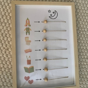 Routine du soir imprimable pour les tout-petits selon Montessori, 7 images de routine et description du cadre photo DIY A4