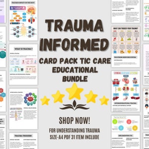 Trauma Informed Educational Bundle, Trauma Guide, Card Pack Tic Care, Printable Pack, Therapist Resource, Heeling Trauma, Trauma Self Care