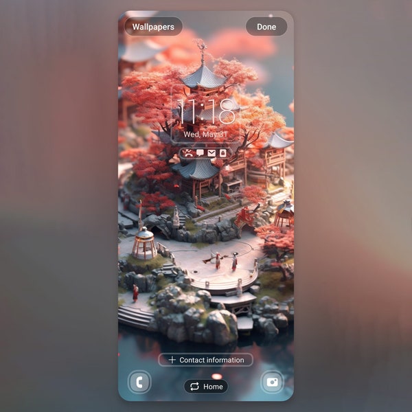 Serene Village on Water Phone Wallpaper - Zen-Inspired, Realistic Light and Color, Redshift Art, Diorama Style, Dynamic Still Lifes