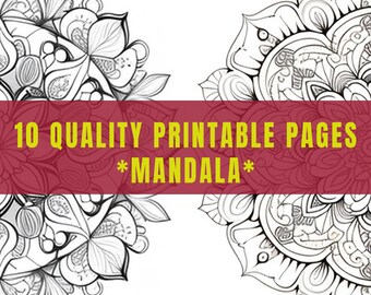 Coloring Pages All Ages, 10 Mandala Digital Printable Pages, Digital Download, Coloring