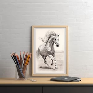 Pferd Geschenk für Mädchen Custom Poster Liebhaber Geschenk für Liebhaber digital Unentschieden Porträt Kunst Pferd Illustration Zeichnung Original Real Bleistiftskizze