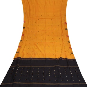 Vintage Yellow 100% Pure Silk Hand Woven Sari Remnant 4YD Craft Fabric Silk Scrap